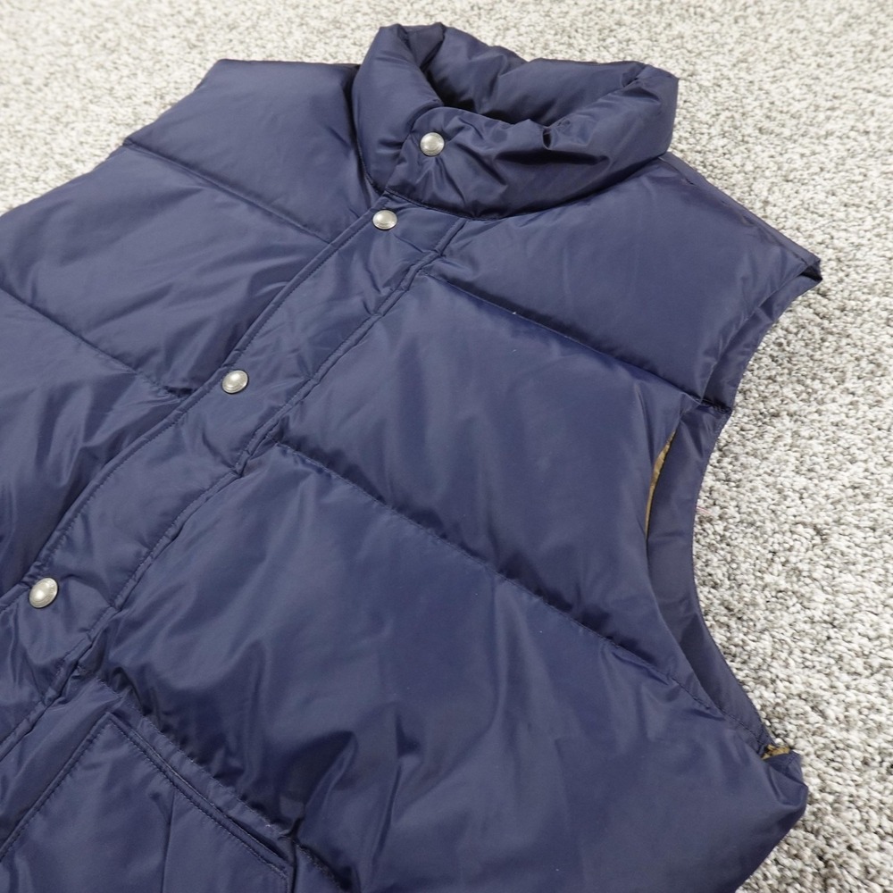 Lands End Vest Mens L Blue Down Quilted Insulated Zip Snap Outdoor Puffer Jacket